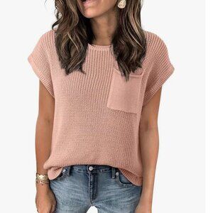 Dokotoo Loose Tunic Knit Light Pink Sweater Blouse Small